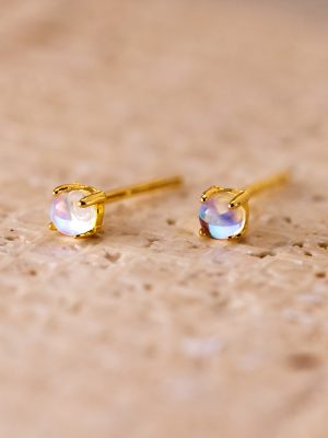 S925 Sterling Silver Moonstone Mini Earrings for Women Simple Casual High-grade Colorful Gradient Earrings for Women