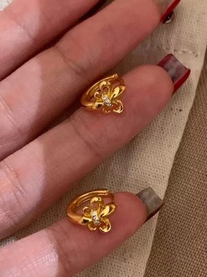 Iris Flower ~ S925 Sterling Silver Plated 18K Gold Retro Advanced Ear Buckle Earrings Middle Ancient Light Luxury Elegant Versatile Earrings