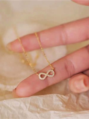 S925 Sterling Silver Plated 14K Necklace Women's Infinite Love 8-Shape Full Diamond High-Level Design Light Luxury Stacked Wear