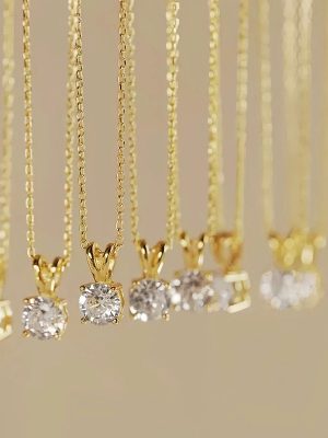 S925 Sterling Silver Plated 14K Gold Classic Single Diamond Necklace Women's Eight Heart and Eight Arrows Zircon High-grade All-match Clavicle Chain