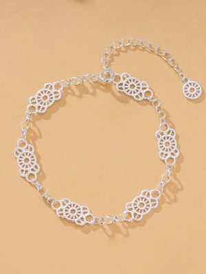 Korean Style Fashion Ins Style S925 Sterling Silver Lace Pattern Bracelet Women's Sweet Simple Elegant Lace Hollow Hand Ornaments