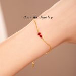 S925 sterling silver gold-plated red corundum bracelet female gourd shape inlaid with rose red gemstone commuter bracelet Ouni Na