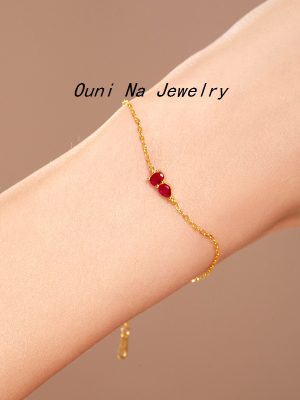 S925 sterling silver gold-plated red corundum bracelet female gourd shape inlaid with rose red gemstone commuter bracelet Ouni Na