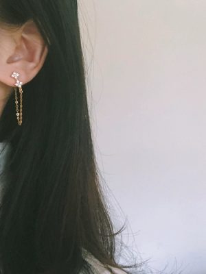 S925 Sterling Silver Plated 14K Gold Four-leaf Clover Diamond Earrings Female Design Zircon Flower Long Ear Chain Earrings Ouni Na