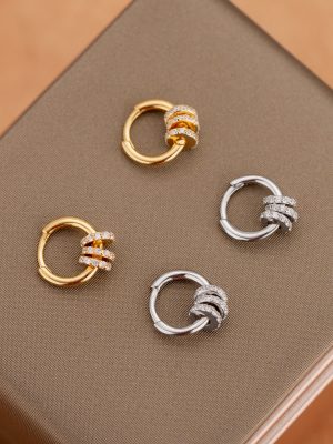 S925 Sterling Silver Diamond Three Circle Ear Buckle Women's Multi-wear Temperament Advanced Simple Joker Personality Earrings