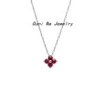 S925 sterling silver plated 14K gold four-leaf clover garnet red necklace women's light luxury design simple clavicle chain Ouni Na