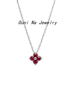 S925 sterling silver plated 14K gold four-leaf clover garnet red necklace women's light luxury design simple clavicle chain Ouni Na