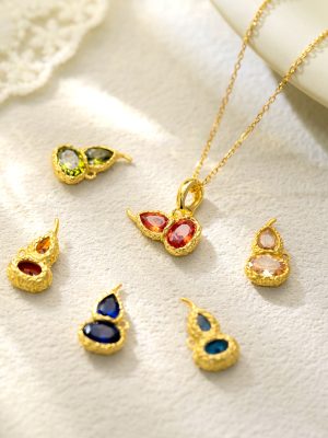 Original s925 sterling silver twelve birthstone gourd pendant necklace colored diamond light luxury simple high fortune pendant