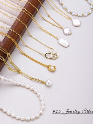 S925 Sterling Silver Baroque Freshwater Pearl Necklace Women's Gentle Stacked Small Rice Beads Clavicle Chain Jewelry Combination Wholesale