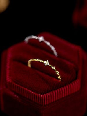 925 Sterling Silver Plated 14K Gold Four-leaf Flower Ring Women's Simple Fashion Diamond Light Luxury Ring Design Open Ring Ouni Na