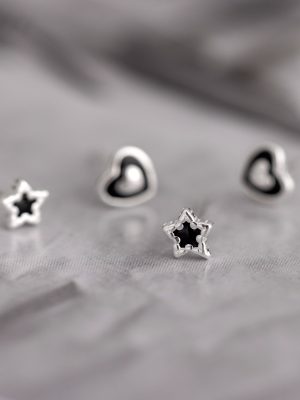 S925 Sterling Silver Love Five-pointed Star Black Drop Glue Ear Nail Women's Small All-match Exquisite Personality Sweet Cool Wind Ear Nail