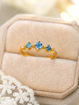 S925 Sterling Silver Japanese Style Aquamarine Zircon Diamond Ring Women's Light Luxury Fashion Finger Ring Design Advanced Ring