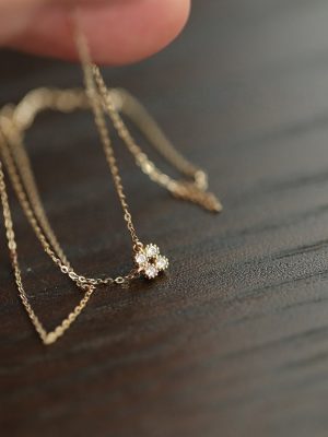 All-body 925 silver plated 18K gold mini four-leaf clover compact and exquisite necklace women's light luxury design clavicle chain