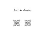 S925 Sterling Silver Mini Four-leaf Clover Earrings Women's Exquisite Small Elegant High-grade Earrings Zircon Simple Earrings Ouni Na