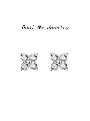 S925 Sterling Silver Mini Four-leaf Clover Earrings Women's Exquisite Small Elegant High-grade Earrings Zircon Simple Earrings Ouni Na
