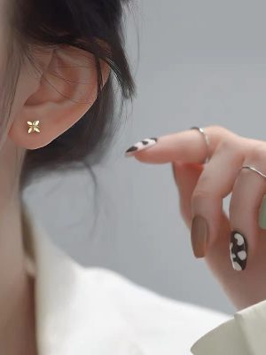 S925 Sterling Silver Plated 14K Gold Windmill Earrings Women's Minimalist All-match Elegant Mini Lucky Grass High Earrings Ouni Na