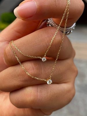 S925 Sterling Silver Plated 14K Gold Four Claw Zircon Necklace Women's One Diamond Chain All-match Overlapping Single Diamond Clavicle Chain Ouni Na