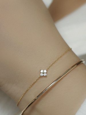 S925 Silver Plated 14K Gold Pure Silver Bracelet Women's Fine Daily Four-leaf Clover Light Luxury Design Style Chain
