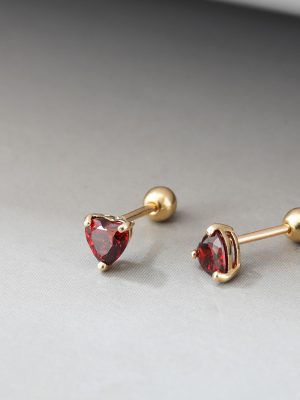 S925 Sterling Silver Plated 18K Gold Ear Nails Women's Mini Flash Zirconium Red Heart Screw Ear Bone Nail Earrings Sleep Free HME