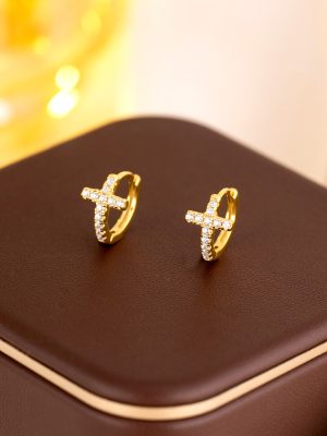 cross zircon earrings ladies INS cross diamond s925 sterling silver fashion exquisite small earrings