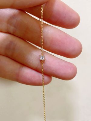 S925 Sterling Silver Plated 14K Gold Four Claw Princess Square Diamond Single Diamond Zircon Bracelet Mini Gold Rose Gold HME