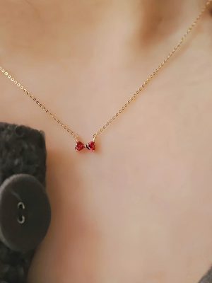 S925 Sterling Silver Plated 16K Mini Garnet Bow Pendant Necklace Women's Design Elegant Clavicle Chain