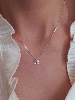 Sweet Girl Body 925 Sterling Silver Cherry Necklace Instagram Style Cool Style Necklace Light Luxury Elegant Pearl Clavicle Chain
