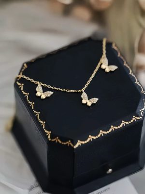 S925 Silver Plated 14K Gold Three Butterfly Bracelet Women's Super Flash Inlaid Zircon All-Match Elegant Light Luxury Jewelry