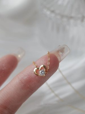 S925 Sterling Silver Plated 14K Gold Love Diamond Necklace Women's All-match Light Luxury Exquisite Sparkling Heart Clavicle Chain Ouni Na