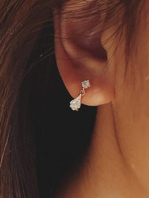 S925 Sterling Silver Plated 18K Gold Drops Zirconium Drill Earrings for Women's Japanese Retro Art Commuter Simple Personality Ear