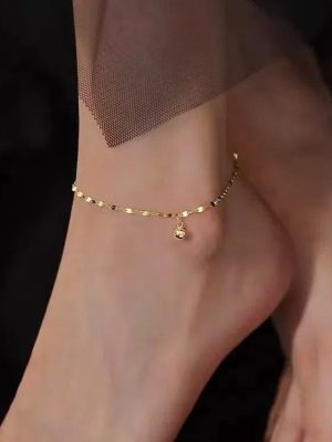 S925 sterling silver plated 14k gold simple lip chain anklet women's design sparkling adjustable footwear