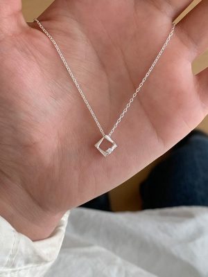 S925 Sterling Silver Square Geometric Pendant Clavicle Chain Women Necklace Daily All-match Accessories Exquisite HME
