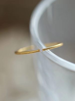 Japanese 925 Sterling Silver Super Fine Single Diamond Bare Diamond Lace Edge Plated 14k Gold Ring Ring Index Finger Tail Ring Bracelet Ouni Na
