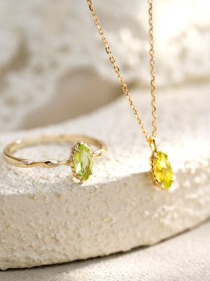 S925 Sterling Silver Fresh Peridot Necklace Ring Women's New Light Luxury Jewelry Set Design Joker