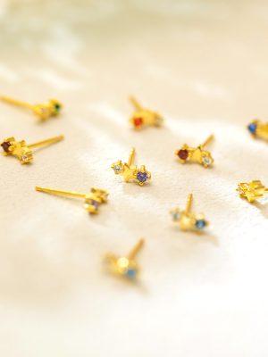 Simple Diamond-encrusted Twelve Constellation Birthstone Earrings s925 Sterling Silver Gone Five-pointed Star Birthday Stone Creative Earrings for Women