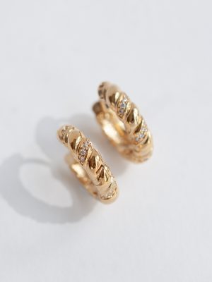 S925 Sterling Silver Plated 18K Gold Twist Zircon Daily Small Hoop Earrings Commuter HME