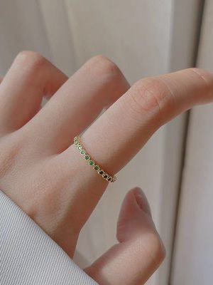 Japanese and Korean S925 Sterling Silver Plated 14K Gold Grandmother Green Open Ring Design Premium Ring Female Ouni Na