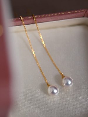 S925 Sterling Silver Plated 18K Gold Beads Pearl Tassel Ear Line Small Light Luxury French Earrings Simple High Level HME