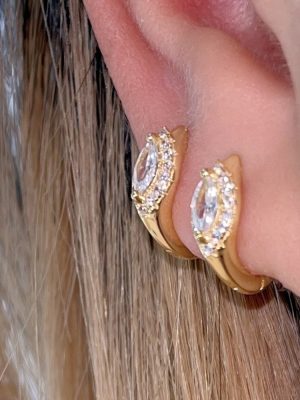 S925 Sterling Silver Plated 18K Gold Large Horse Eye Super Flash Zircon Ear Buckle French Retro Princess Wind Ear Ring Small Ear Llobe HME