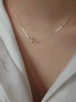 S925 Sterling Silver Plated 14K Gold Mini Pleated Cross Necklace Women's Xin Zi Same Style Instagram High-grade Clavicle Chain