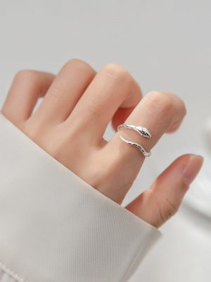 S925 Sterling Silver Ring Women's Animal Finger Ring Personalized Fashion Cute Snake-shaped Adjustable Hand Jewelry Simple All-match
