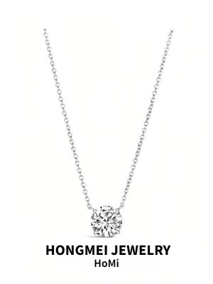 S925 Sterling Silver Plated 14K Gold Classic 1 karat Single Diamond Necklace Women's Light Luxury High-end Fashion All-match Clavicle Chain