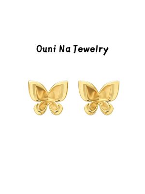 S925 Sterling Silver Plated 14K Gold Double Layer Butterfly Earrings Women's Classic Mini Light Luxury Glazed Butterfly Middle Butterfly Earrings Ouni Na