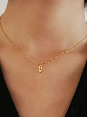S925 Sterling Silver Plated 14K Gold Love Lock Necklace Women's Mini Exquisite Ins Simple All-match Clavicle Chain