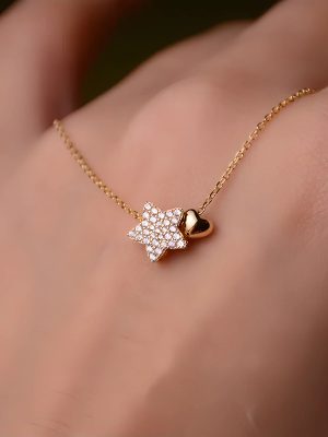 S925 Sterling Silver Plated 14K Gold Full Diamond Five-pointed Star Love Necklace Female Star Design Light Luxury High-grade All-match Collarbone