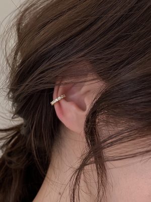 S925 Silver Plated Gold Full Diamond Ear Clip Simple Small No Ear Holes Cold Wind Exquisite Ear Buckle Ear Clip Simple HME
