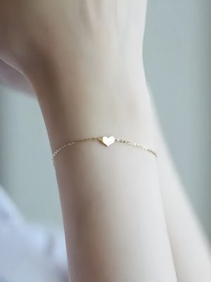 S925 Sterling Silver Plated 14K Gold Exquisite Glossy Small Love Bracelet Women's Mini Cute Glossy Small Peach Heart Minimal