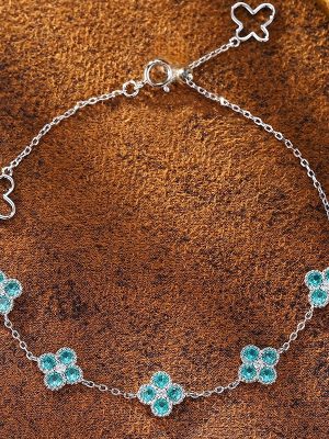 Butterfly Flower ~ S925 Sterling Silver Plated Paraiba Four-leaf Clover Bracelet Bracelet Design Women's Telescopic Adjustment Light Luxury HME