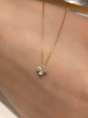 Lucky Grass ~ S925 Plated 14K Gold Inlaid Zircon Super Flash Four-leaf Clover Pendant Necklace Clavicle Chain Exquisite Ceremony Korean Style