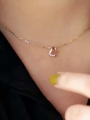S925 Sterling Silver Plated 14K Gold Diamond Love Necklace Women's Simple Design Light Luxury Elegant Pendant Collarbone Chain